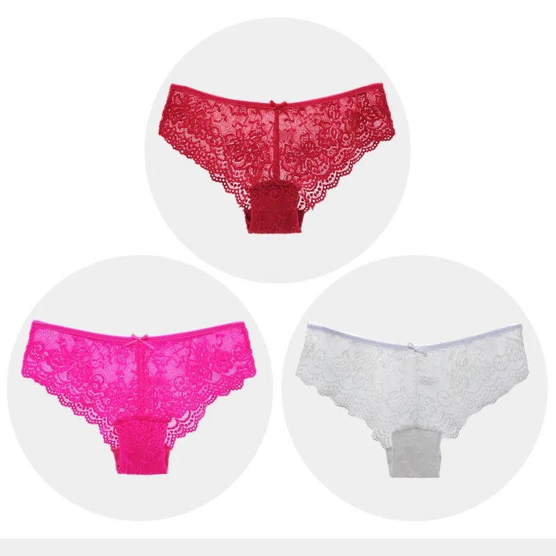 Fashion Sexy Full Lace Panties Transparent Women Briefs Female Hollow Out Low Cut Panty Breathable Bow Wholesale Underwear