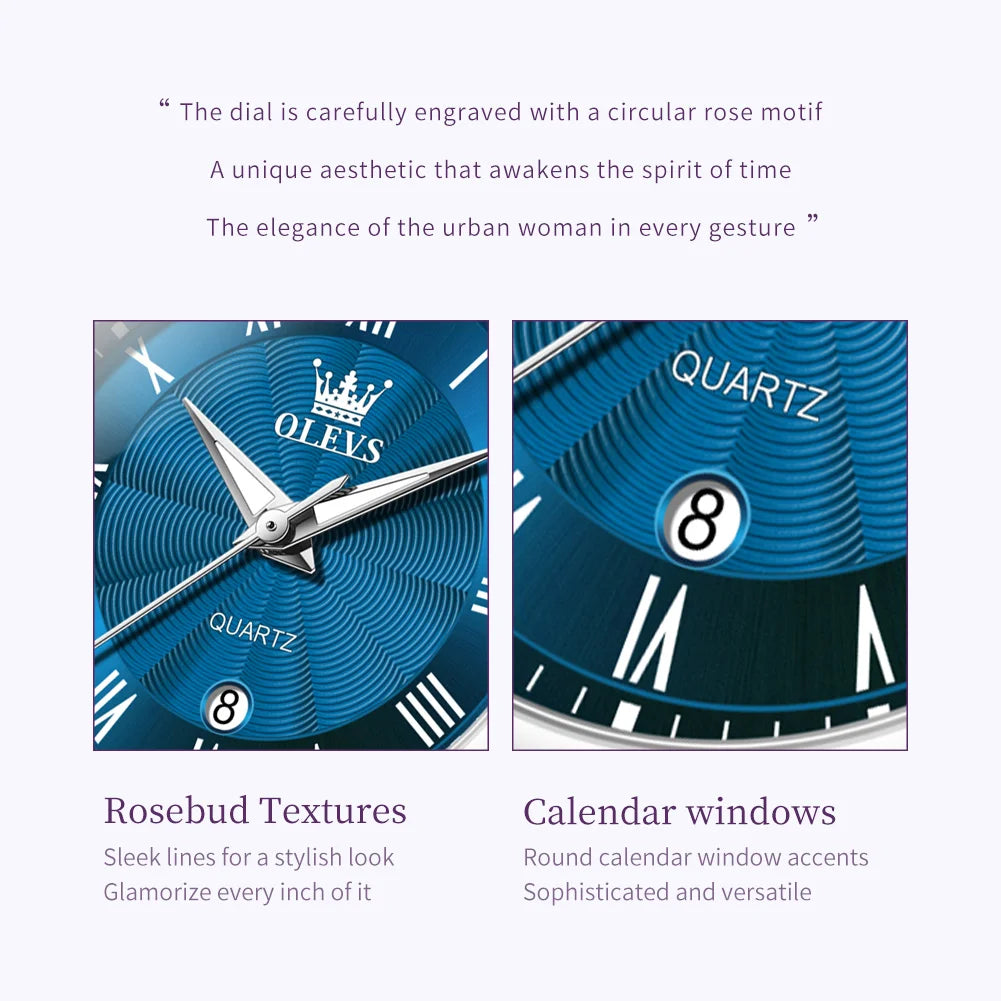 OLEVS 5608 Luxury Brand Women's Wristwatch Waterproof Stainless Steel Strap Luminous Date Quartz Watch for Ladies