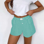 Teen Girls Plaid Shorts Elastic Waistband Pull-On Casual Lounge Summer Outfit Red Blue Color Women's Fashion