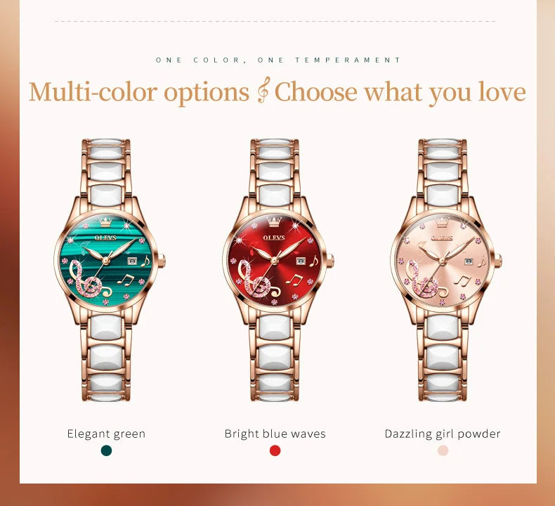OLEVS 3605 Women's Watches Top Brand Fashion Mechanical Wristwatch Zircon Scale Watch for Ladies Waterproof Chronograph Date