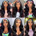 200% Density 20 Inch Body Wave Headband Wig Human Hair for Black Women None Lace Front Wigs Wear And Go Machine Made Headband