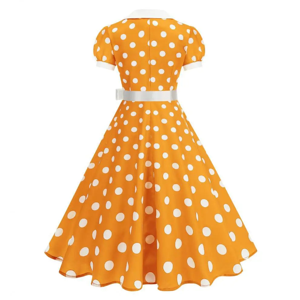 Polka Dot 50s 60s Vintage Dress Women Elegant Belted Robe Women Retro Rockabilly Prom Wedding Party Princess Dress