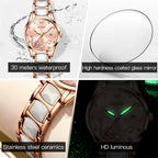 OLEVS 3605 Women's Watches Top Brand Fashion Mechanical Wristwatch Zircon Scale Watch for Ladies Waterproof Chronograph Date