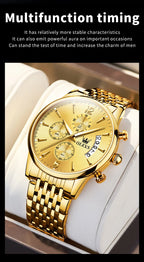 OLEVS luxury brand men's watches Chronograph waterproof date Gold luminous quartz watch for man Original wristwatch with the box