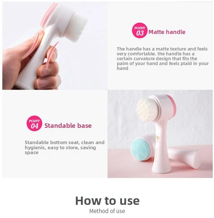 Mini Manual Facial Cleansing Brush Silicone Massage Face Brush Soft Bristles Double-Sided Handheld Cleaning Device Pore Cleaner