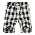 Casual Shorts For Men Gym Sports Elastic Waist Wide Leg Breathable Shorts Fashion Checkered Printed Beach Cotton Linen Shorts