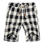 Casual Shorts For Men Gym Sports Elastic Waist Wide Leg Breathable Shorts Fashion Checkered Printed Beach Cotton Linen Shorts