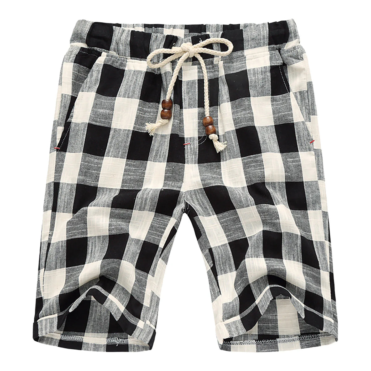 Casual Shorts For Men Gym Sports Elastic Waist Wide Leg Breathable Shorts Fashion Checkered Printed Beach Cotton Linen Shorts
