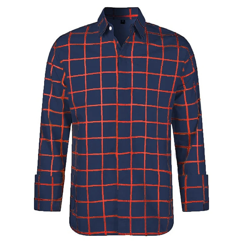 Men's Long Sleeve Shirt Casual Plaid Color Summer 3D Printed Lapel Shirt Summer New  Fashion Casual Men's Clothing Unisex Tops
