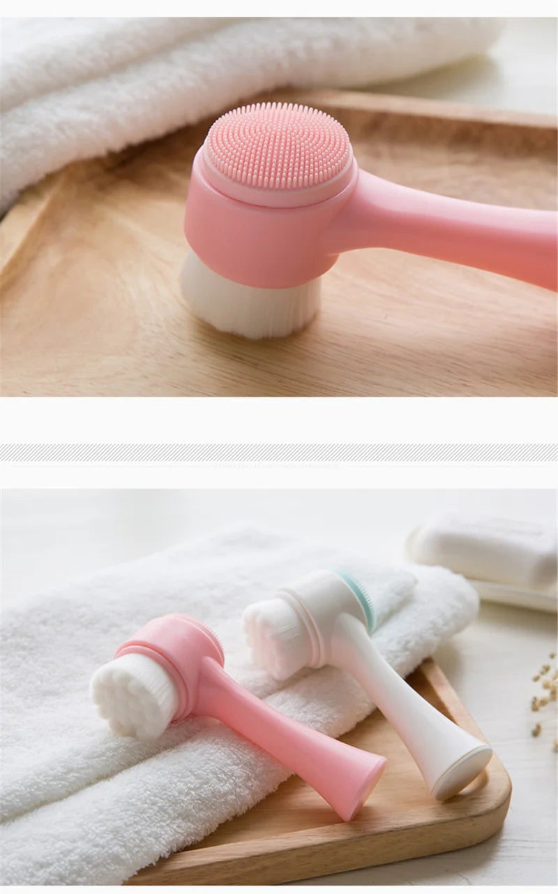 3D Double-sided Manual Facial Cleansing Brush Soft Silicone Bristles Deep Pore Cleansing Exfoliating Face Wash Brush Beauty Care