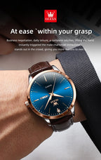 OLEVS 2935 Business Casual Men's Watch Waterproof Leather Strap Luxury Brand Date Week Temperament Trend Quartz Men's Watch