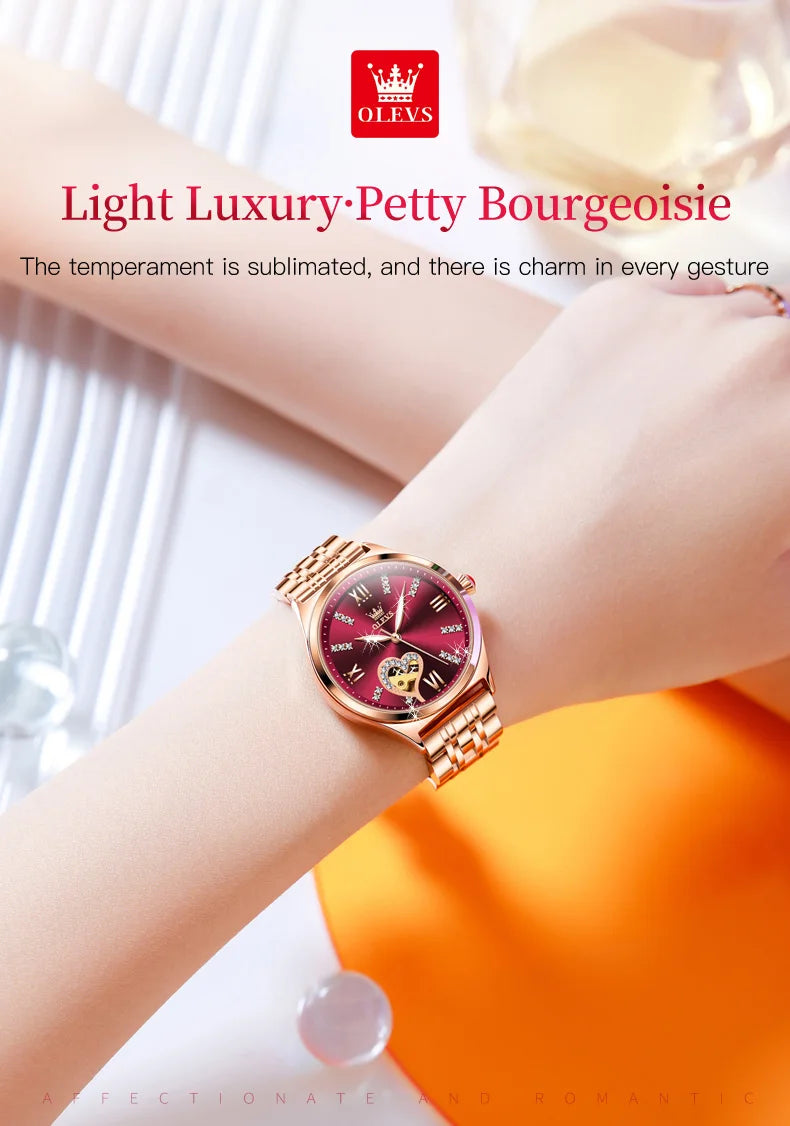 2026 New OLEVS Rose Gold Steel Women's Watches Luxury Brands Automatic Mechanical Watch For Women Fashion reloj para mujer