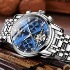 OLEVS Men's Watches Automatic Mechanical Business Wristwatch Waterproof Stainless Steel Strap Watch for Man Skeleton Calendar