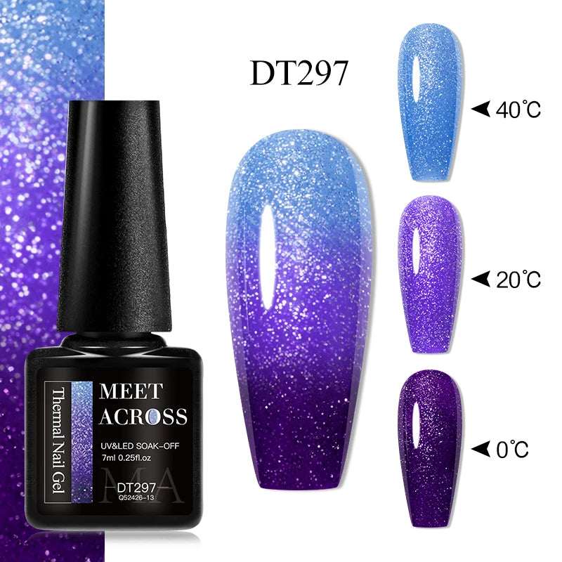MEET ACROSS 75 Colors Thermal Nail Gel Polish 3 Colors Changing Nail Art Supplies for Manicure DIY Design Long Lasting UV/LED
