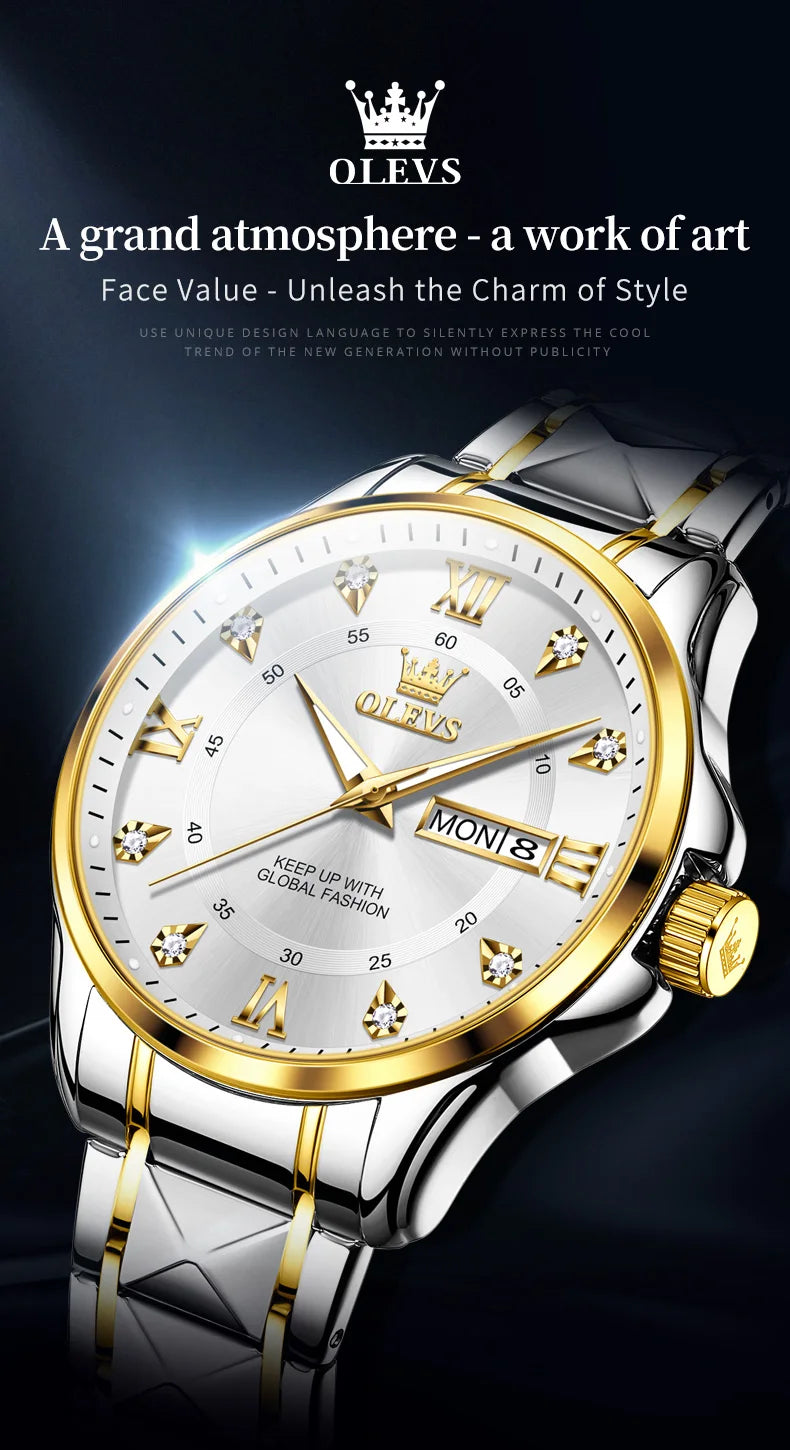 OLEVS 2906 Luxury Original Wristwatch For Man Luminous Week Date Waterproof Classic Business Dress Men's Quartz Watch