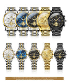 OLEVS Brand 2025 New Luxury Tourbillon Couple Quartz Watch Stainless Steel Waterproof Luminous Fashion Moon Phase Watches Lovers