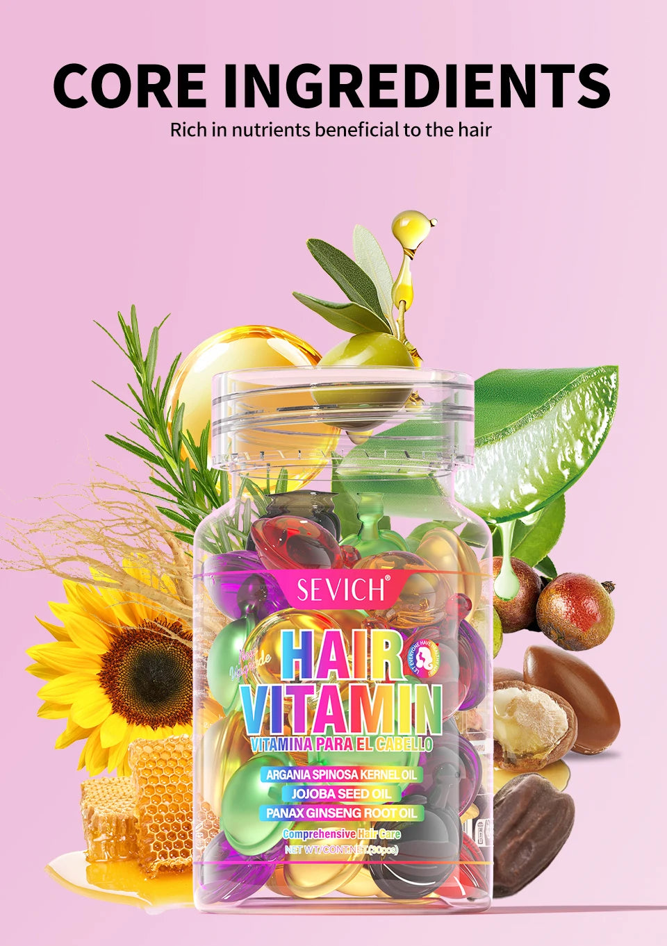 Sevich Smooth Silky Hair Vitamin Capsule Keratin Complex Oil Hair Care Repair Damaged Hair Serum Anti-Loss Moroccan Hair Oil