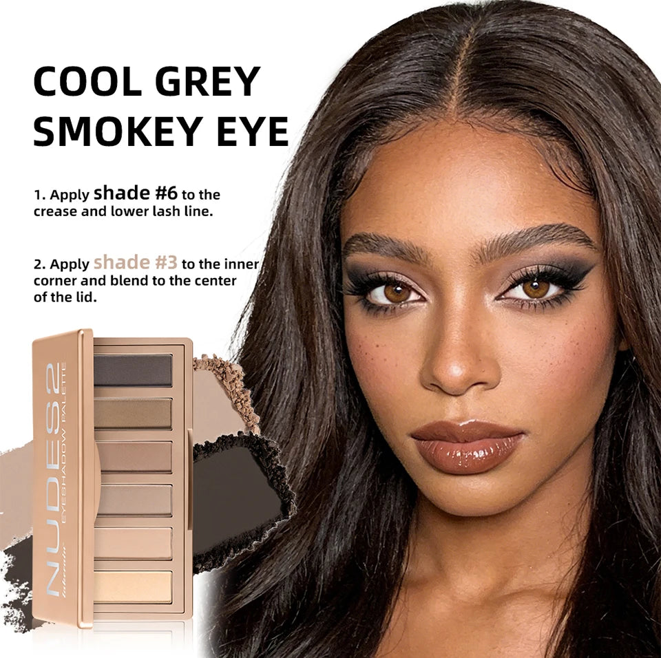 6 Colors Eyeshadow Palette Long-Lasting Rich Pigment Neutral Nude Tones Blendable Matte Shades Portable Daily Party Eye Makeup