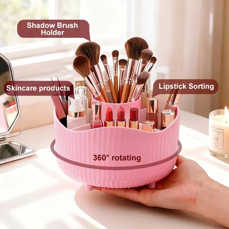 360° Rotating Makeup Organizer Multi-Functional Holder for Brushes, Lipsticks, Skin Care Products, and Stationery - Durable