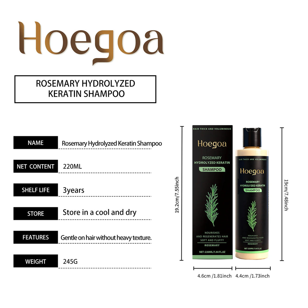 Hoegoa Rosemary Hydrolyzed Keratin Shampoo Strengthening Hair Cleaning Lightweight Hair Loss Treatment Hair Regrowth Shampoo