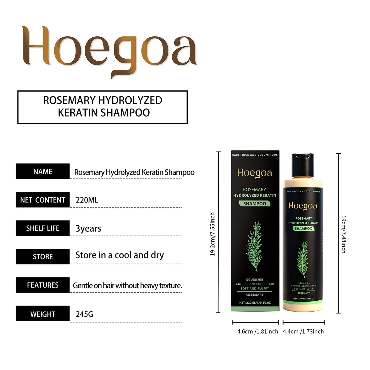 Hoegoa Rosemary Hydrolyzed Keratin Shampoo Strengthening Hair Cleaning Lightweight Hair Loss Treatment Hair Regrowth Shampoo
