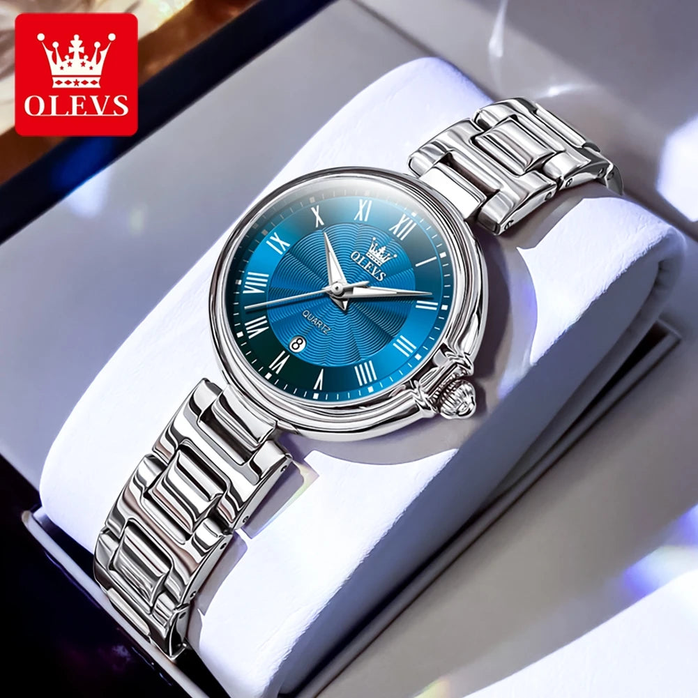 OLEVS Elegant Fashion Women's Watches Luxury Brand Quartz Watch for Ladies Waterproof Stainless Steel Luminous Date Wristwatch