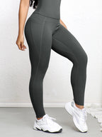  Women Leggings With Pockets Solid Color High Waist Butt Lifting Workout Tights Slim Elastic Pants Casual SportWear