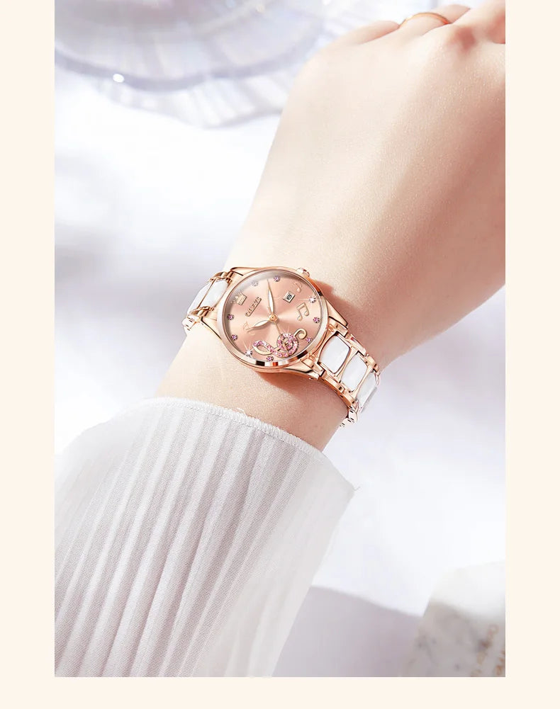 OLEVS 3605 Women's Watches Top Brand Fashion Mechanical Wristwatch Zircon Scale Watch for Ladies Waterproof Chronograph Date