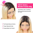 13x6 Lace Frontal Wig 1B 613 Ombre Blonde Full Lace Human Hair Wig Dark Roots Pre Plucked  Lace Front Human Hair Wigs for Women