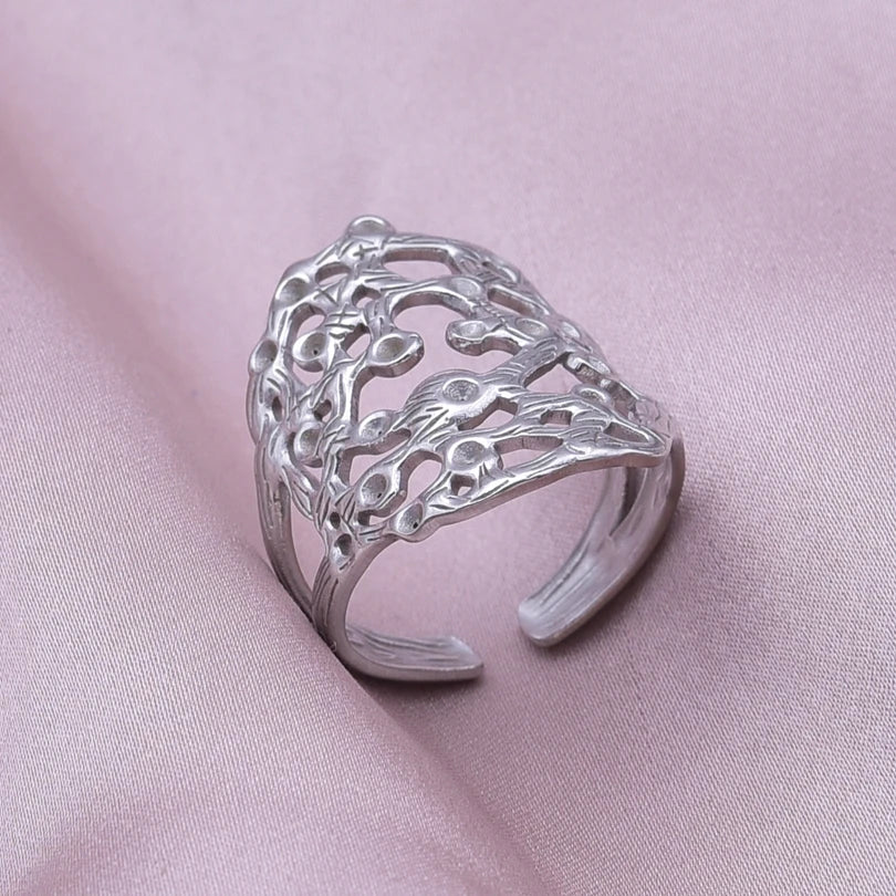 Simple Geometry Fashion Stainless Steel Open Rings For Women Men Accessories Silver Color Heart Sun Round Blank Base DIY Anillos