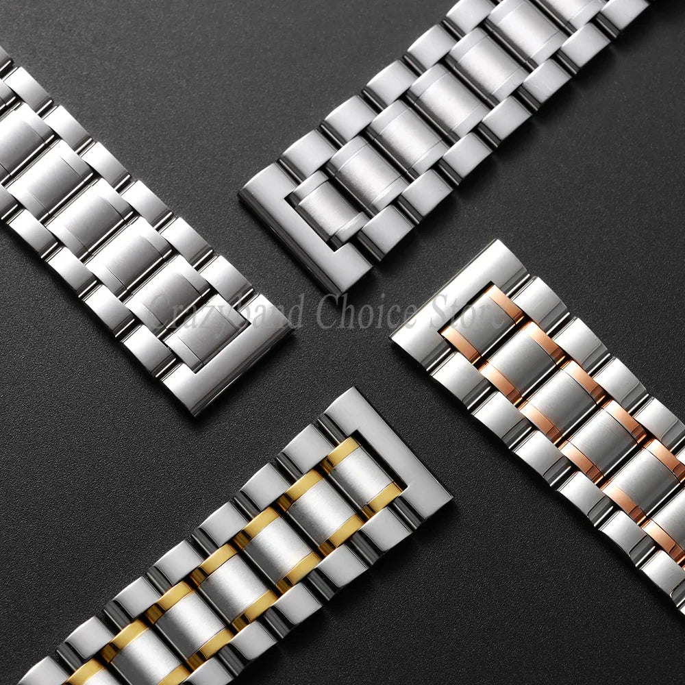 20mm22mm Arc Stainless Steel Watch Band 12/14/16mm 18mm 21mm 24mm Curved Universal Women Men Strap Silver Black Butterfly Buckle