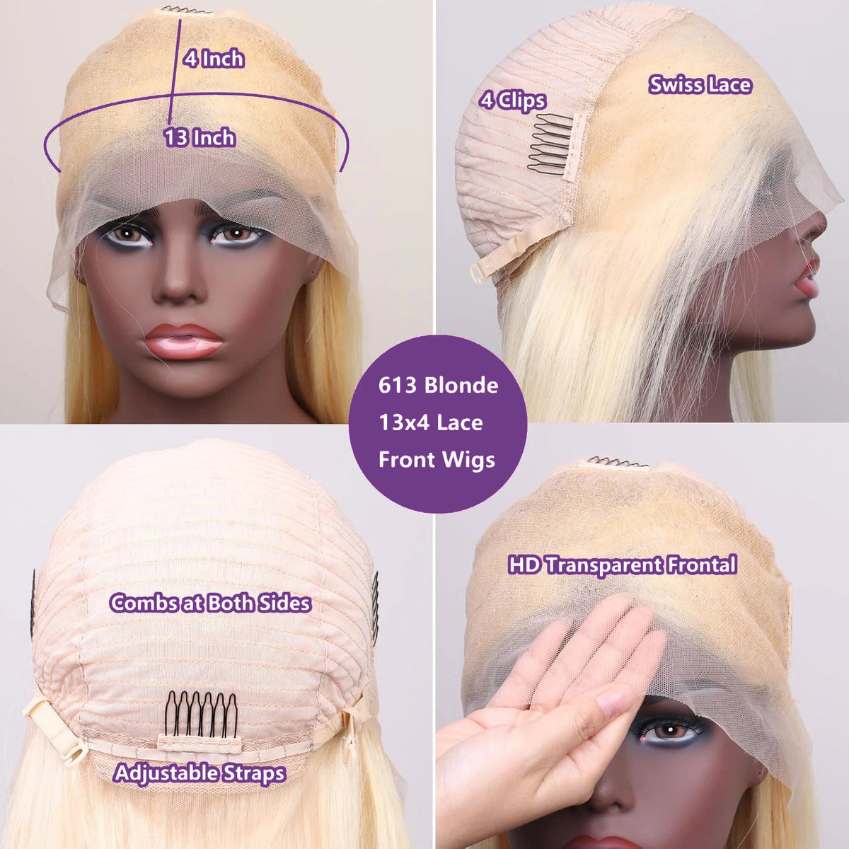 200% #613 Bob Honey Blonde Straight Blonde 13x4 Lace Frontal Wigs HD Transparent Brazilian Pre Plucked Lace Front Human Hair Wig