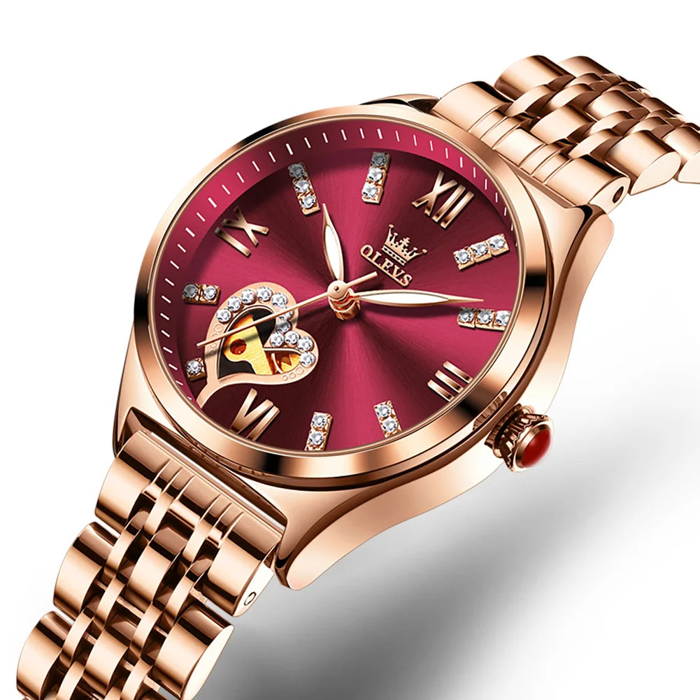 2026 New OLEVS Rose Gold Steel Women's Watches Luxury Brands Automatic Mechanical Watch For Women Fashion reloj para mujer