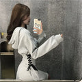 Streetwear Mini Dress Spring Autumn Korean High Waist Lace Up Slim Vestidos Women Harajuku Hooded Bandage A Line Dresses