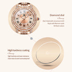OLEVS 9943 Rose Gold Ladies Watch Stainless Steel Waterproof Full Diamond Quartz Watch for Women Set Gift