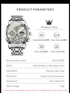 OLEVS Men's Watches Classic Multifunctional Flywheel Design Stainless steel Waterproof Moon Phase Men's Wristwatches 2024 Trend