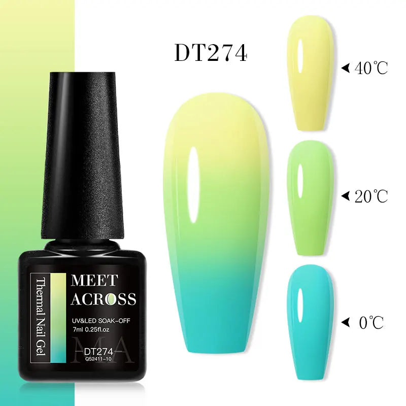MEET ACROSS 75 Colors Thermal Nail Gel Polish 3 Colors Changing Nail Art Supplies for Manicure DIY Design Long Lasting UV/LED