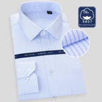 High Quality Free Ironing Men Dress Long Sleeve Shirt 100% Pure Cotton New Solid Male Regular Fit Business Shirt White Blue