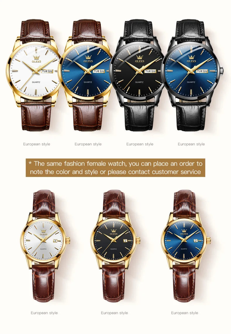 OLEVS 6898 Luxury Waterproof Quartz Watch for Men Sports Shock-resistant Calendar Genuine Leather Luminous Mens Wristwatches