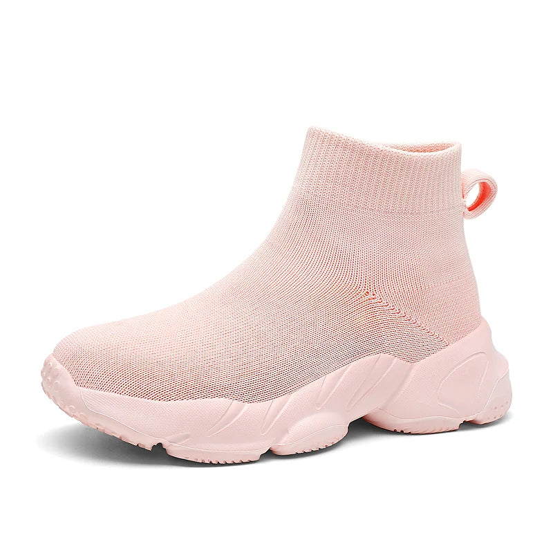 New High Top Fashion Knit Comfortable Walking Shoes Boys Girls Breathable Sneakers Kids Children Casual Sports Shoe Socks Tennis