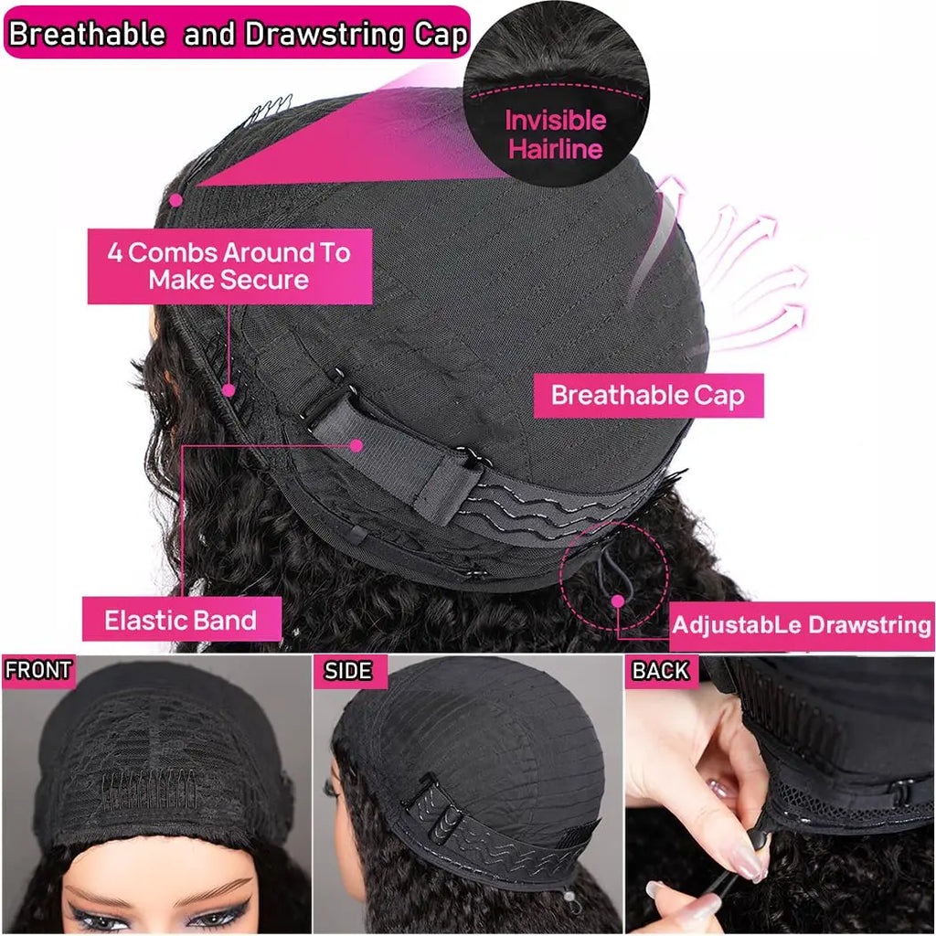 200% Density 20 Inch Body Wave Headband Wig Human Hair for Black Women None Lace Front Wigs Wear And Go Machine Made Headband