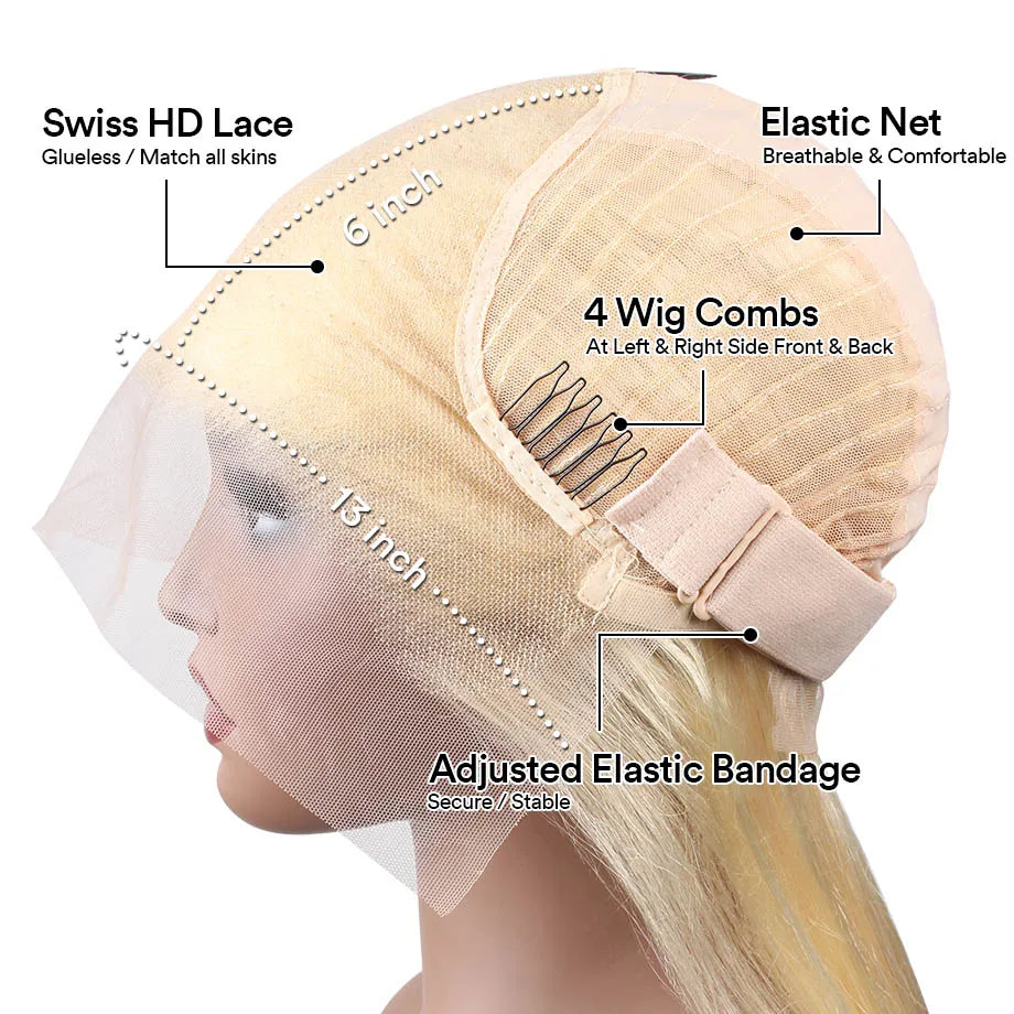Blonde 613 Hd Lace Frontal Wig 13X6 Brazilian Straight Human Hair Wig 40 Inch Transparent Lace Frontal Wig For Women 250 Density