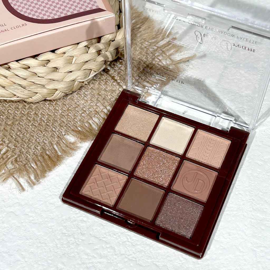 Chocolate Brown Eyeshadow Palette 9 Shades Matte Shimmer Long Wearing Cruelty Free Makeup