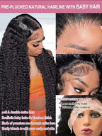 13x6 Hd Transparent Deep Wave Lace Front Wig Human Hair 250 Density Curly 40 44 Inch Pre Plucked Brazilian Hair For Black Women