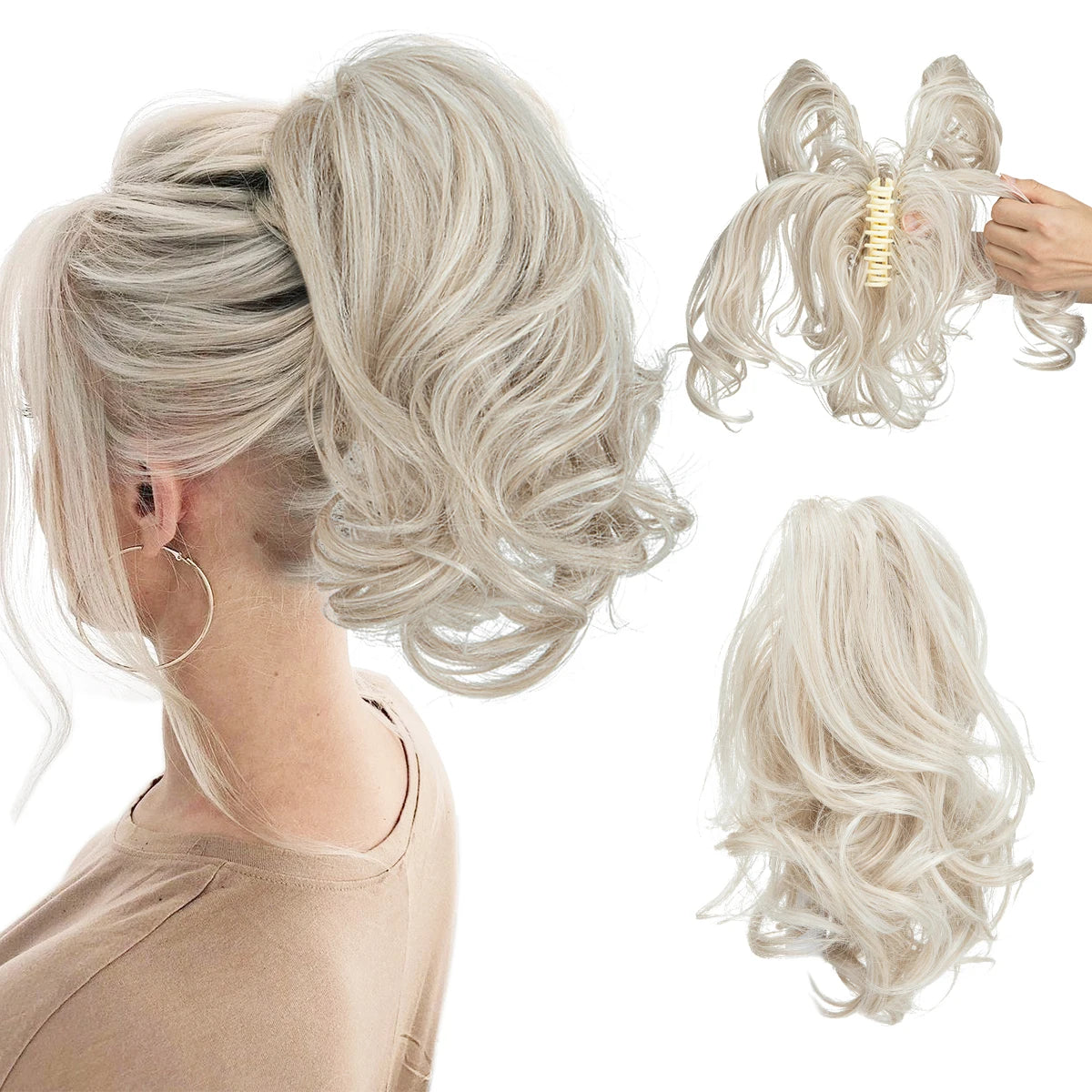 Synthetic Diy Claw Clip In Ponytail Hair Extensions Hairpiece Hair Bun Fake Black Blonde Natural Hair False Pigtail for Women