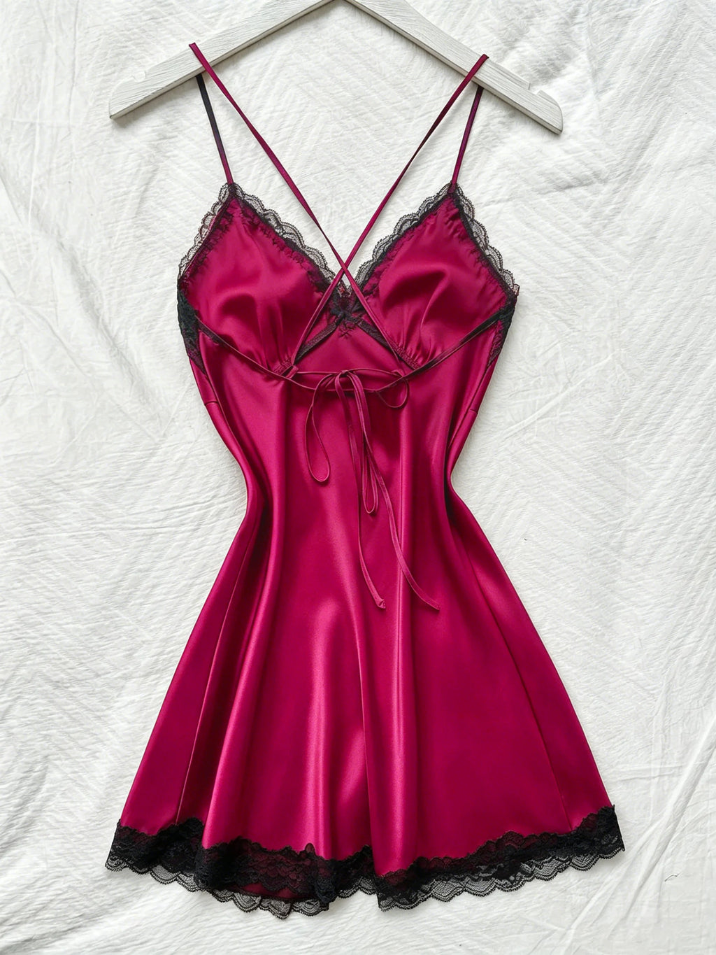 Women Elegant Nightdress Lace Patchwork V Neck Fashion Solid Halter Dress Thin and Breathable Pajamas Ladies Satin Loungewear