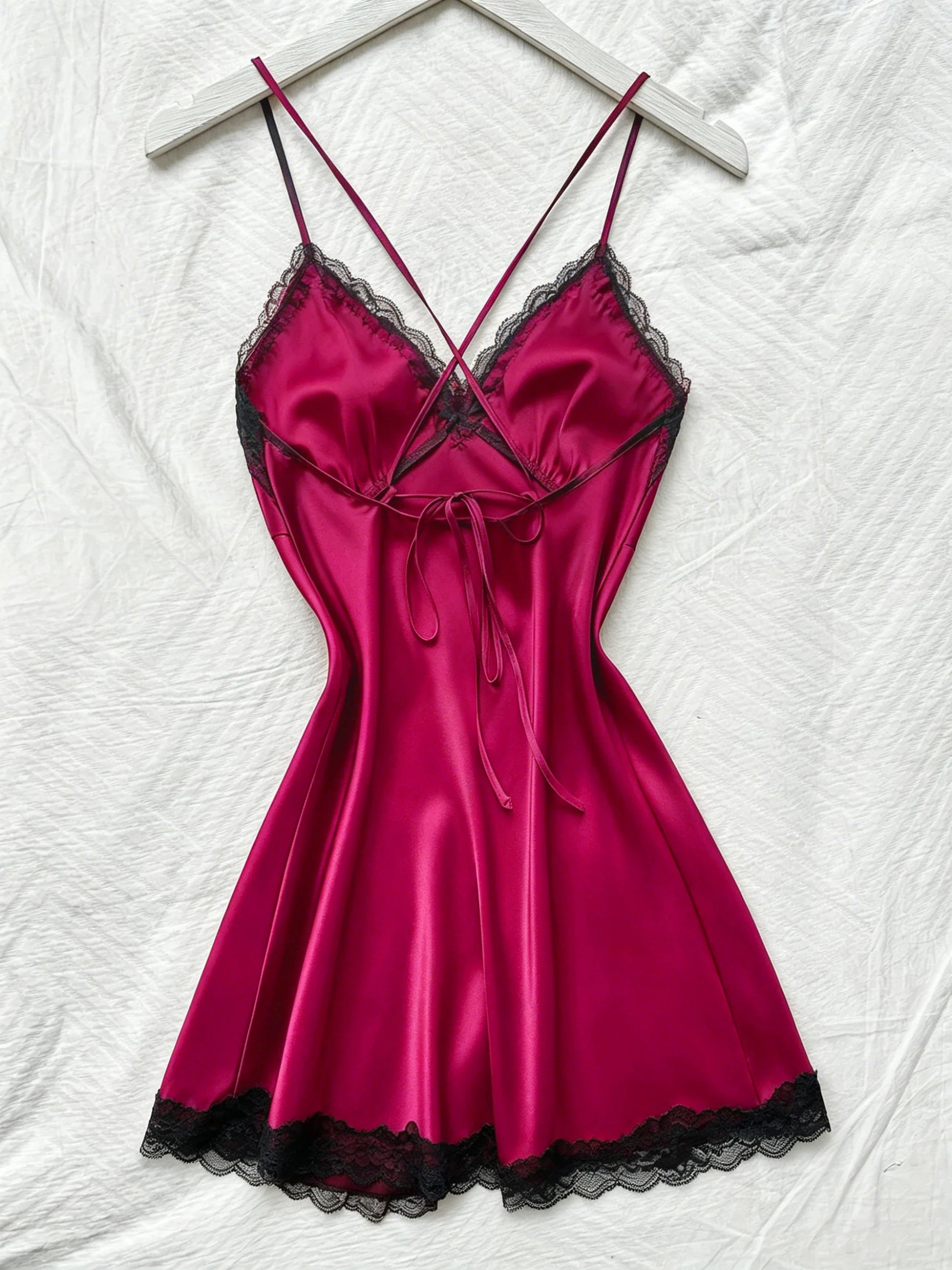 Women Elegant Nightdress Lace Patchwork V Neck Fashion Solid Halter Dress Thin and Breathable Pajamas Ladies Satin Loungewear