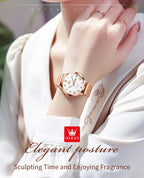 OLEVS 2920 Women's Watch Fashion Original Date Week Display Mesh Strap Roman Dial Luminous Ladies Quartz Wristwatch