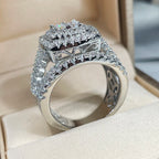 Classic Geometric Full-Diamond White Zircon Ring For Women 925 Silver Openwork Jewelry For Valentine's Day Men's Ring