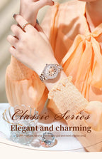 OLEVS 9943 Rose Gold Ladies Watch Stainless Steel Waterproof Full Diamond Quartz Watch for Women Set Gift